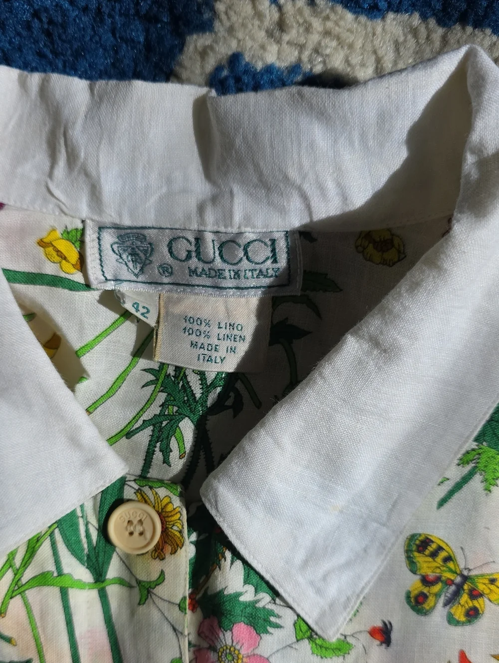 Vintage Gucci Flora Print 100% Linen Button-Up Shirt